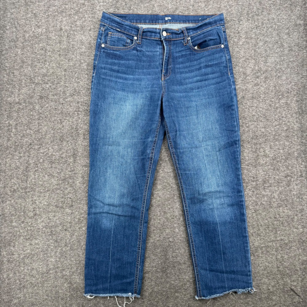 Old Navy Power Jean Perfect Straight Medium Wash Raw Hem Denim Size 12 Cropped